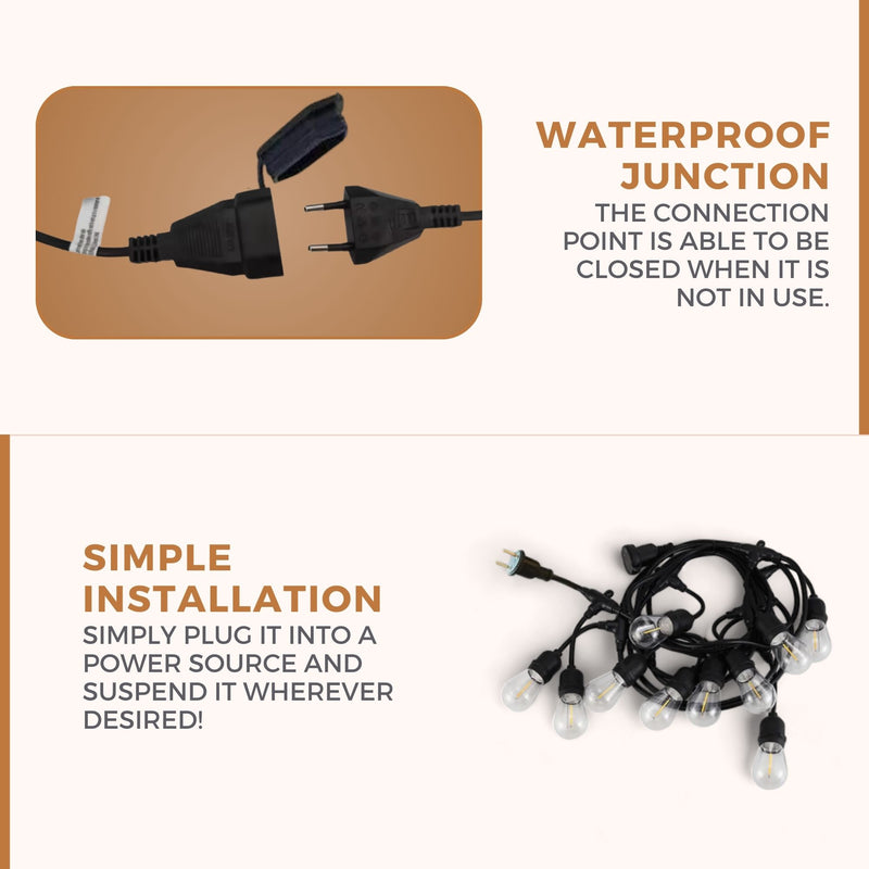 Homezie® fairy lights | IP65 waterproof | plastic S14 LED bulbs | warm white | connectable & dimmable | available in different lengths