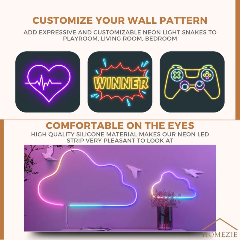 Homezie® LED Strip - Neon RGB - 3 meters - IP67 Waterproof - Bluetooth App Control & Remote Control