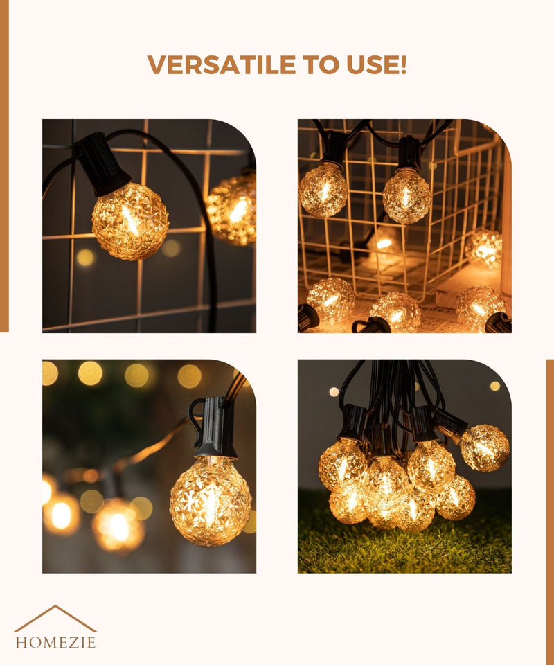 Homezie® fairy lights 15 meters with 30 LED bulbs | cone design | including 3m extension cable with dimmer | waterproof | warm white | connectable & dimmable