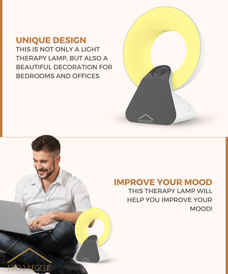 Homezie Daylight Lamp | Wake-Up Light | White Noise Machine | Built-In Timers | 10,000 Lux | Light Therapy Lamp