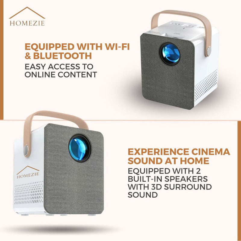 Homezie® Projector | Includes 2 3D Glasses, HDMI Cable, AV Cable, and Stand | Android 9.0 System | 6000 Lumens