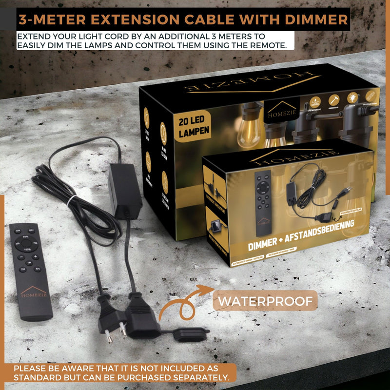 Homezie® fairy lights | IP65 waterproof | plastic S14 LED bulbs | warm white | connectable & dimmable | available in different lengths