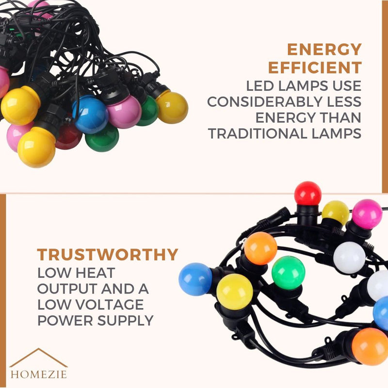 Homezie® Light String | RGB | LED Bulbs | Waterproof | 13 Meters with 20 LED Bulbs