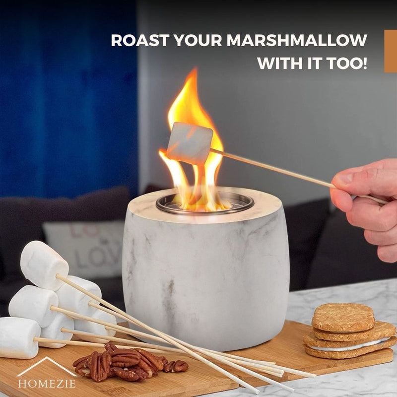 Homezie® Table Fireplace | For Indoor & Outdoor Use | Round Marble Gray | Ambient Fireplace | Bio Ethanol Fireplace