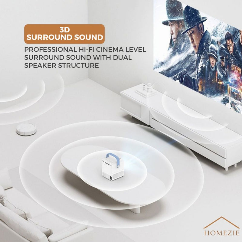 Homezie® Projector | Includes 2 3D Glasses, HDMI Cable, AV Cable, and Stand | Android 9.0 System | 6000 Lumens