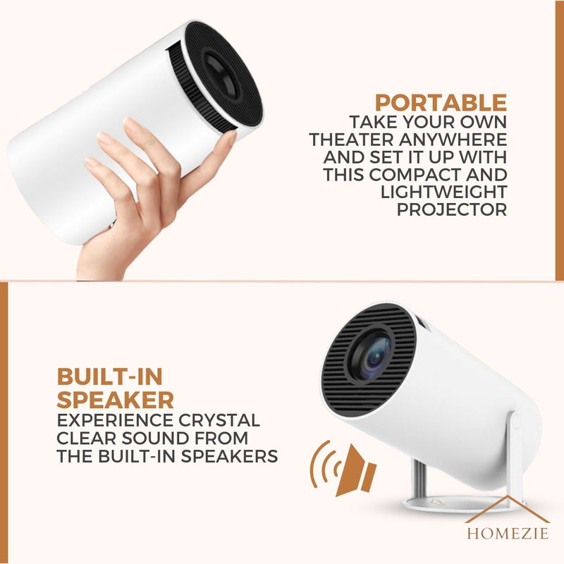 Homezie® Projector | WiFi, HDMI, Bluetooth | 4K Support | Built-In Android 11 | Projector