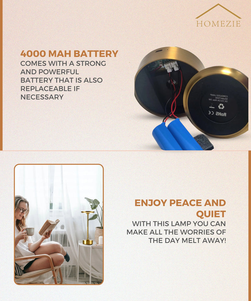 Homezie LuxeTouch | Wireless Table Lamp | USB Rechargeable | With Touch Control | Dining Table Lamp | Ambient Lighting