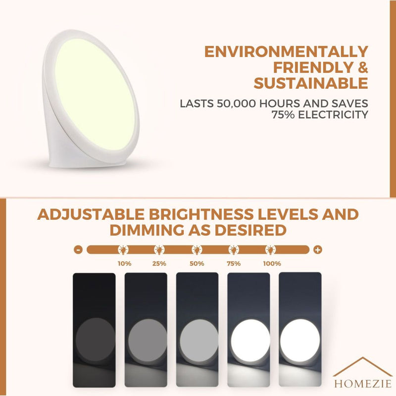 Homezie® Daylight Lamp | 10,000 lux | UV-free | Built-in timer | 3000-6500K | Boost your energy levels, focus & mood