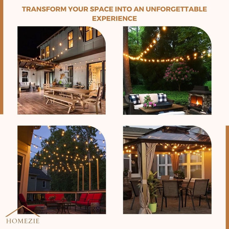 Homezie Light String 15 Meters with 25 Large LED Bulbs | IP45 Waterproof | Warm White | Connectable & Dimmable