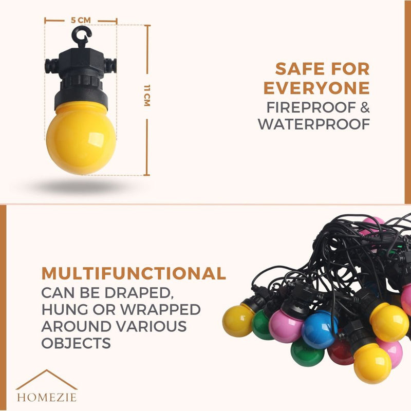 Homezie® Light String | RGB | LED Bulbs | Waterproof | 13 Meters with 20 LED Bulbs