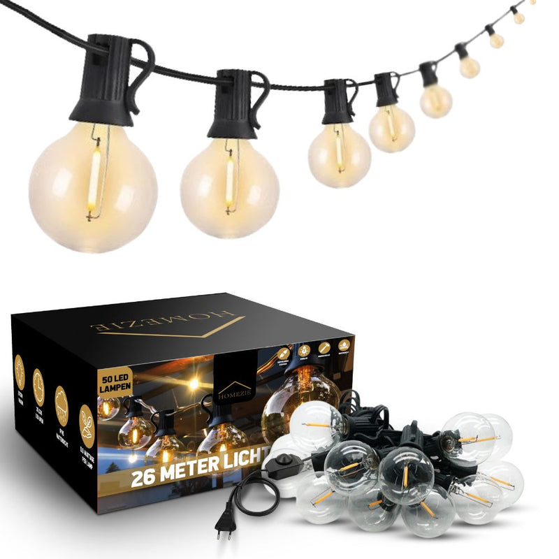 Homezie® Light String | Warm White | G40 LED Bulbs | Waterproof | Dimmable & Connectable | Outdoor Lighting | Available in Multiple Lengths
