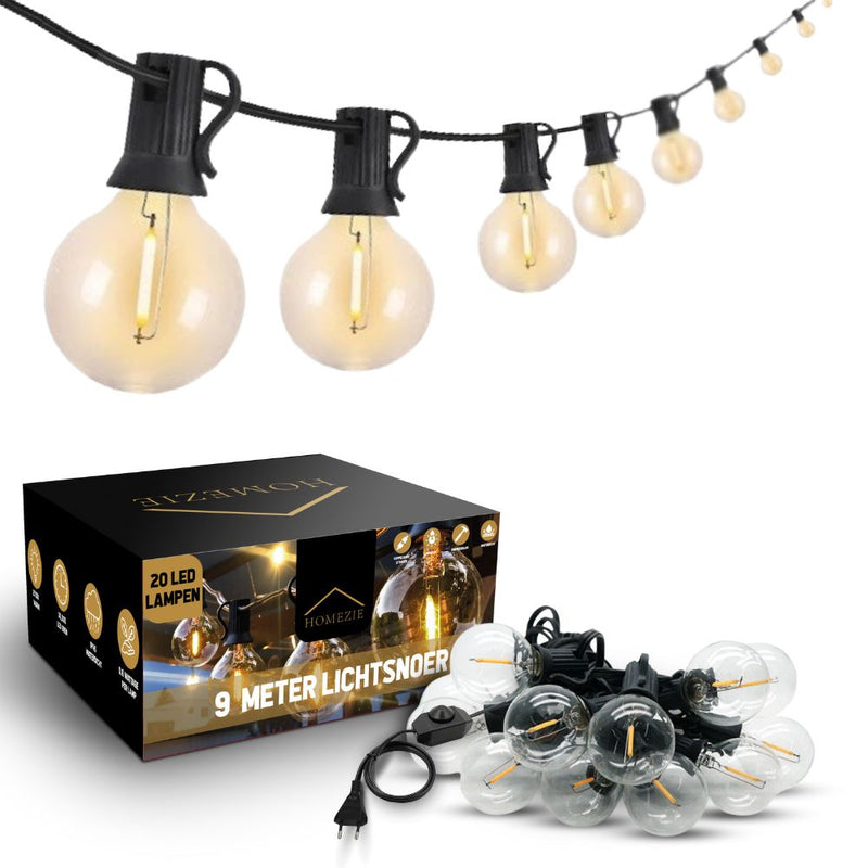 Homezie® Light String | Warm White | G40 LED Bulbs | Waterproof | Dimmable & Connectable | Outdoor Lighting | Available in Multiple Lengths