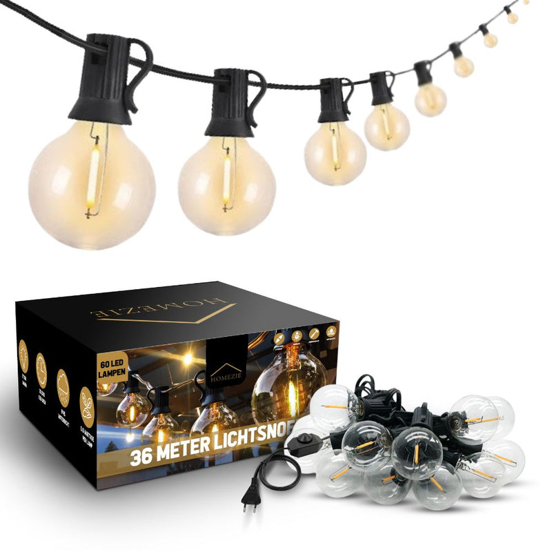 Homezie® Light String | Warm White | G40 LED Bulbs | Waterproof | Dimmable & Connectable | Outdoor Lighting | Available in Multiple Lengths