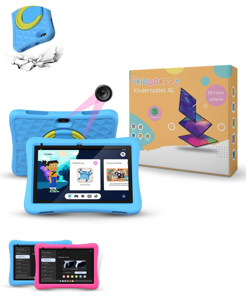 KidWorld® Kids Tablet Pink & Blue | 4GB RAM + 64GB Storage | 5000 mAh | 10-Inch Screen | Android 13 | Children's Tablet