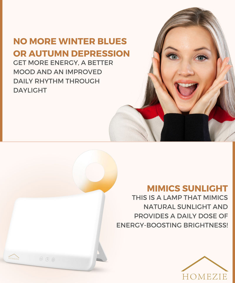 Homezie® Daylight lamp | Built-in timer | 10,000 lux | Light therapy lamp | 3 color options