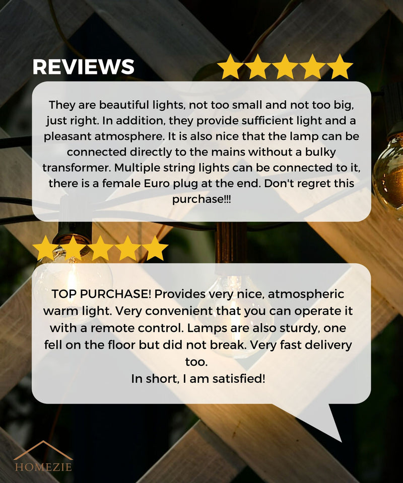 Homezie® Solar fairy lights | With remote control | IP65 waterproof | G40 LED bulbs | Available in different lengths