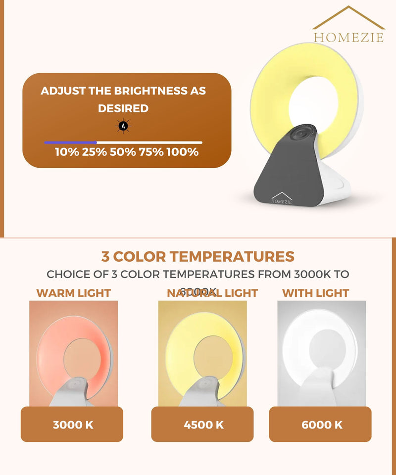 Homezie Daylight Lamp | Wake-Up Light | White Noise Machine | Built-In Timers | 10,000 Lux | Light Therapy Lamp