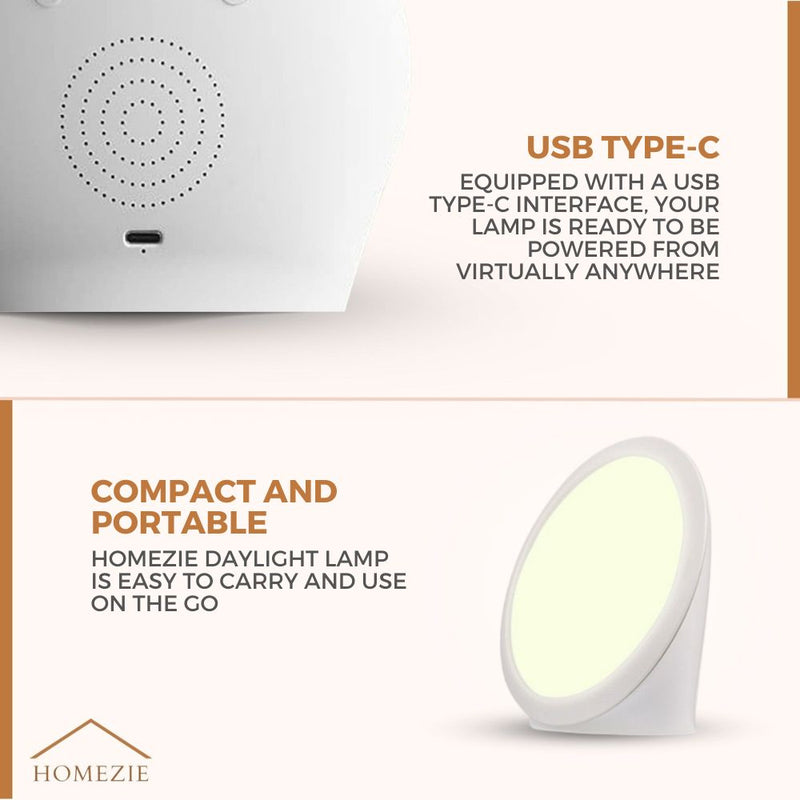 Homezie® Daylight Lamp | 10,000 lux | UV-free | Built-in timer | 3000-6500K | Boost your energy levels, focus & mood