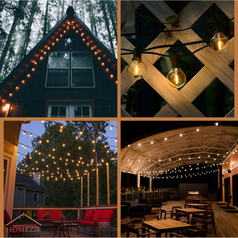 Homezie® Light String | Warm White | G40 LED Bulbs | Waterproof | Dimmable & Connectable | Outdoor Lighting | Available in Multiple Lengths