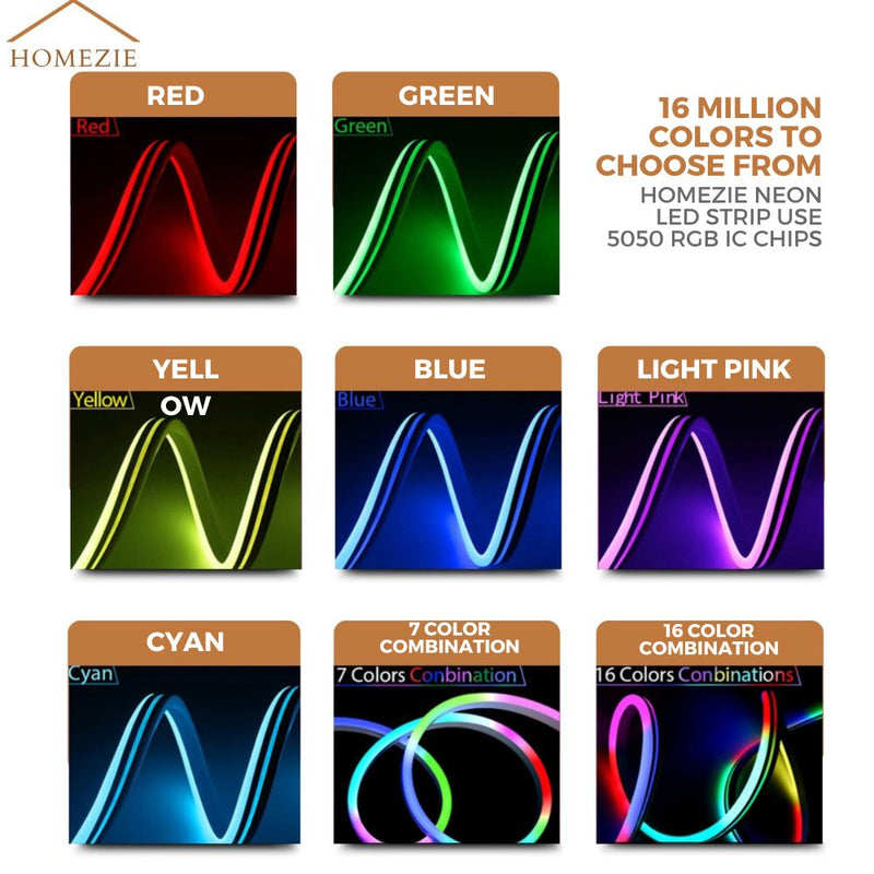 Homezie® LED Strip - Neon RGB - 3 meters - IP67 Waterproof - Bluetooth App Control & Remote Control