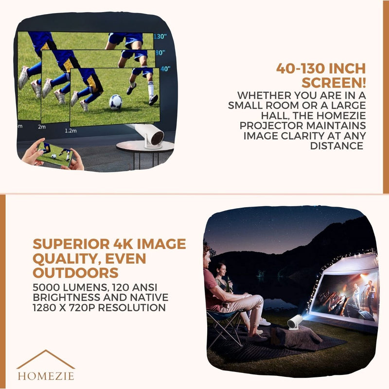 Homezie® Projector | WiFi, HDMI, Bluetooth | 4K Support | Built-In Android 11 | Projector