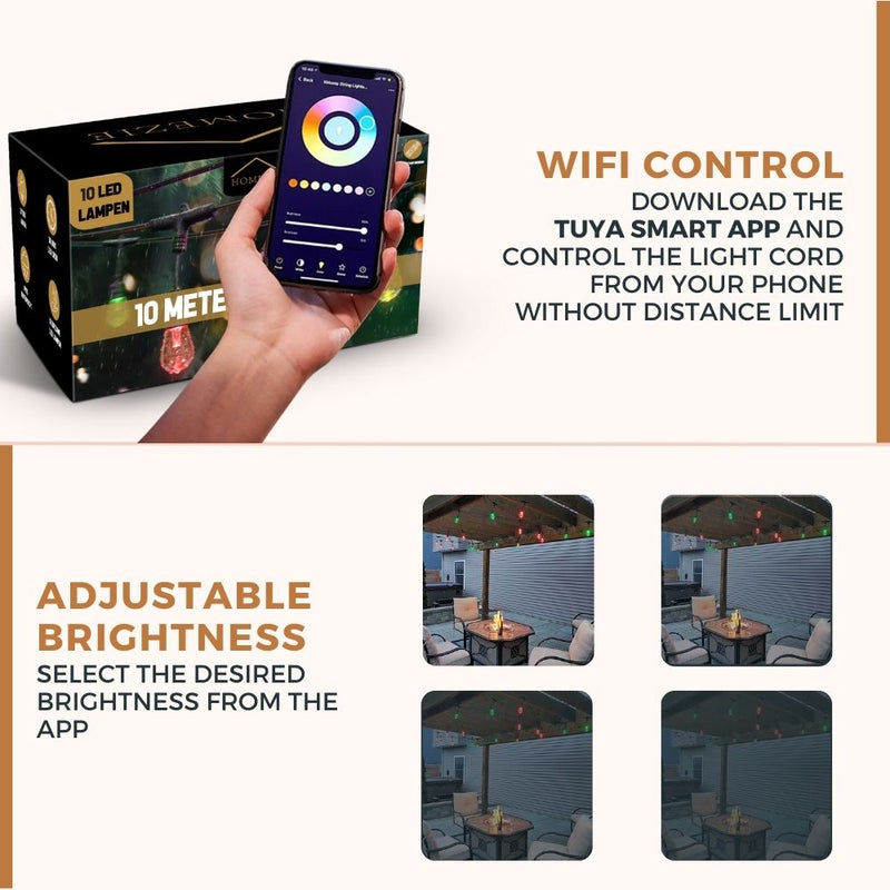 Homezie Smart Light String | 10 Meters | App Controlled | IP65 Waterproof | RGBW | Smart Lighting | Can Synchronize with Music