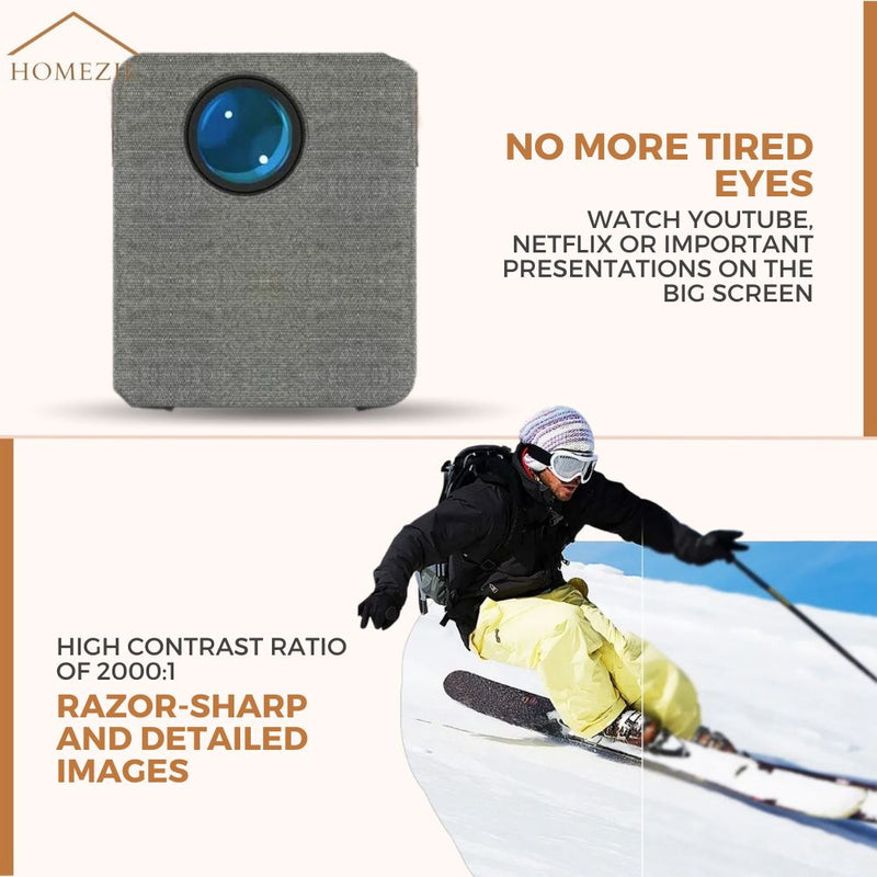 Homezie® Projector | Includes 2 3D Glasses, HDMI Cable, AV Cable, and Stand | Android 9.0 System | 6000 Lumens