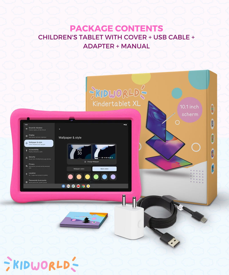 KidWorld® Kids Tablet Pink & Blue | 4GB RAM + 64GB Storage | 5000 mAh | 10-Inch Screen | Android 13 | Children's Tablet