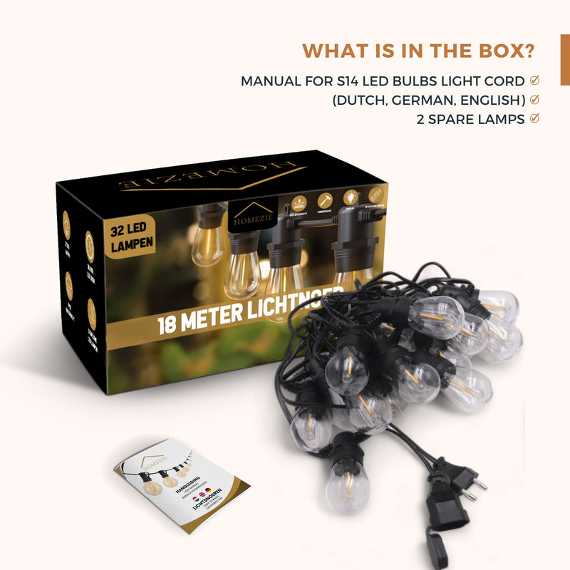Homezie® fairy lights | IP65 waterproof | plastic S14 LED bulbs | warm white | connectable & dimmable | available in different lengths